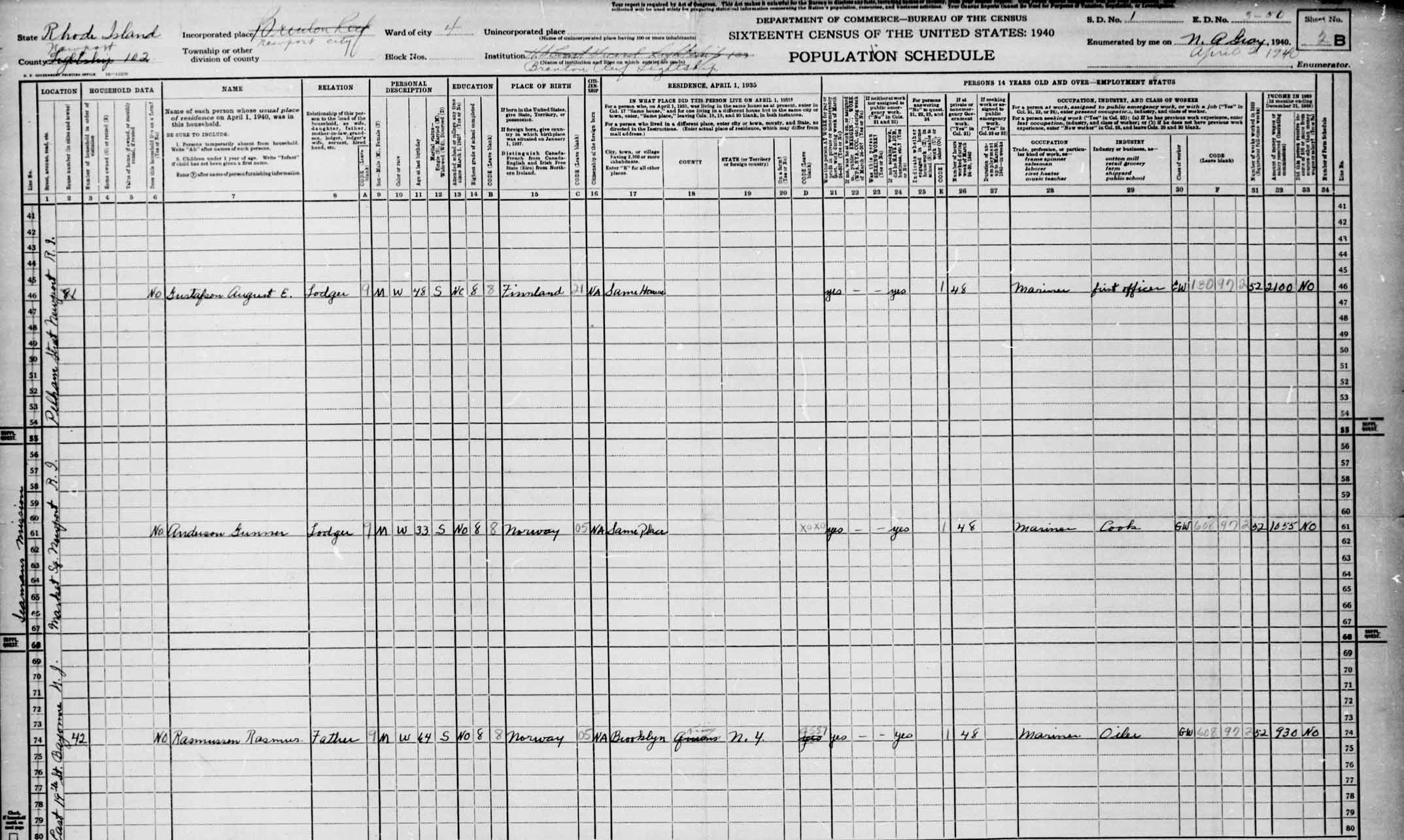 Brenton Reef Lightship 1940 Census