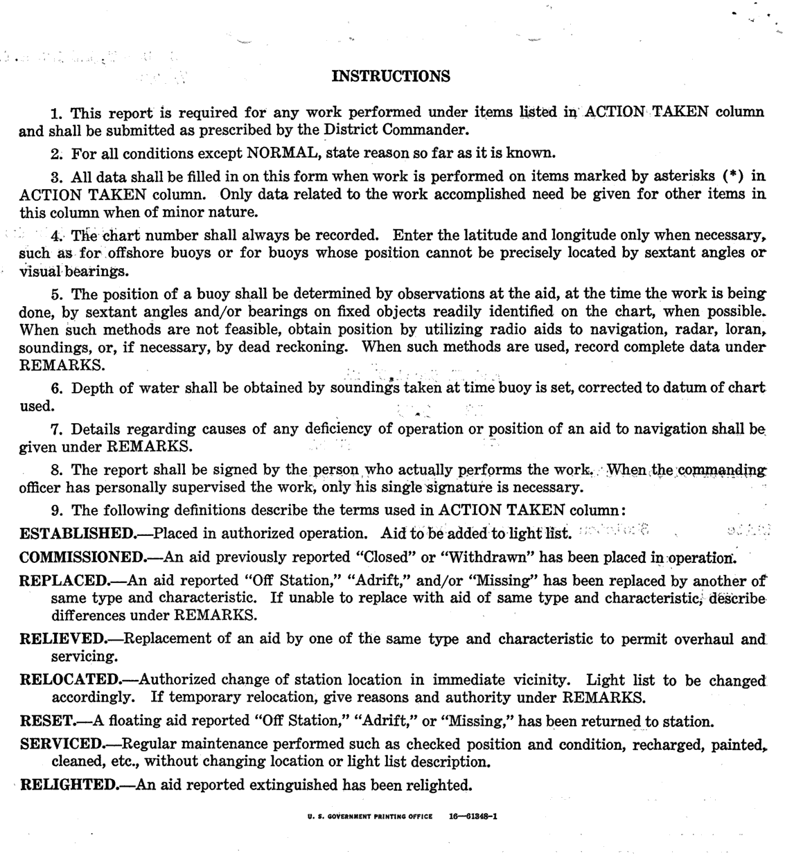 Fuller Rock Light - Instruction on Filling out Report on Aid to Navigation