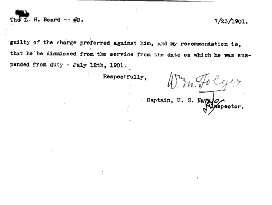 Hog Island Shosl Lightship LV-12 - Inspector's to Letter Washington DC about Lightship's Keeper Being Drunk on Duty 