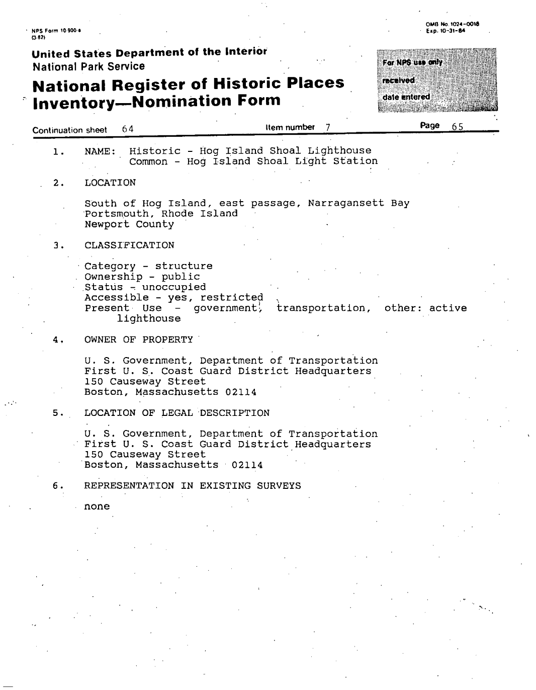 National Register of Historic Places Inventory Nomination Form - page 1