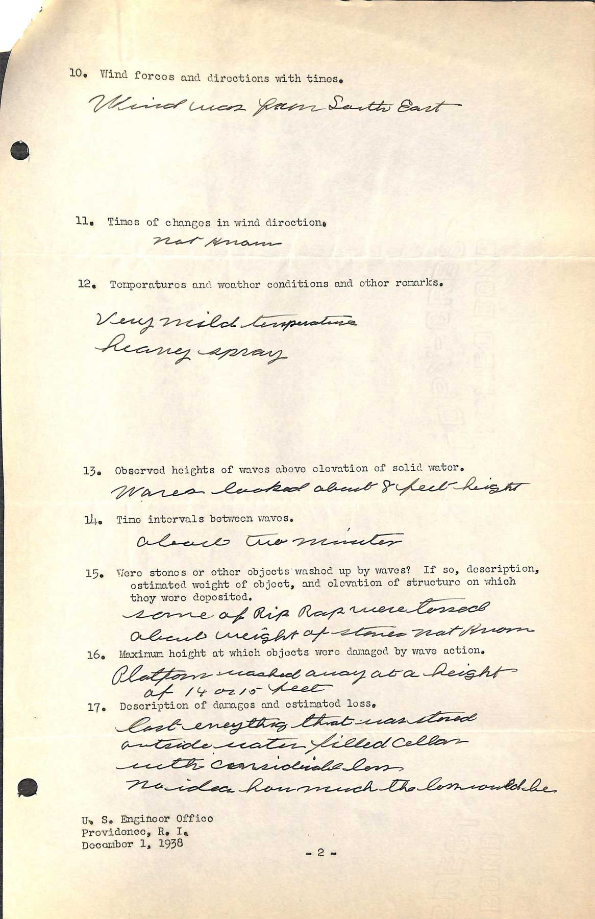 A questionnaire regarding the hurricane of September 21, 1938