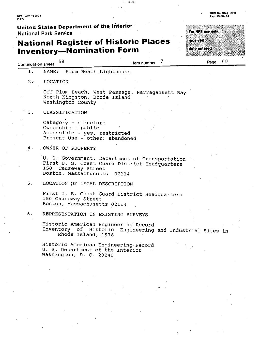 National Register of Historic Places Inventory Nomination Form - page 1