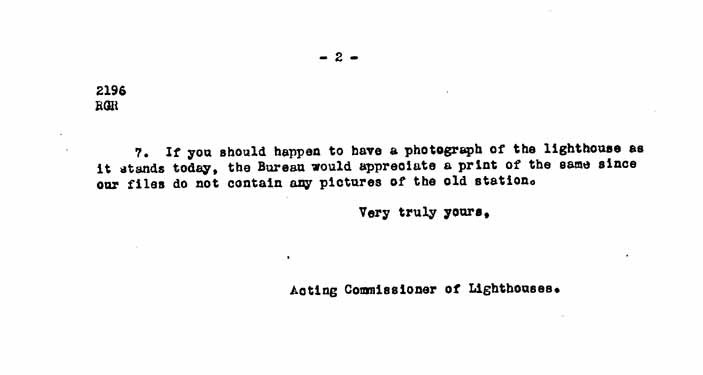 Acting Commissioner of Lighthouses' Letter 