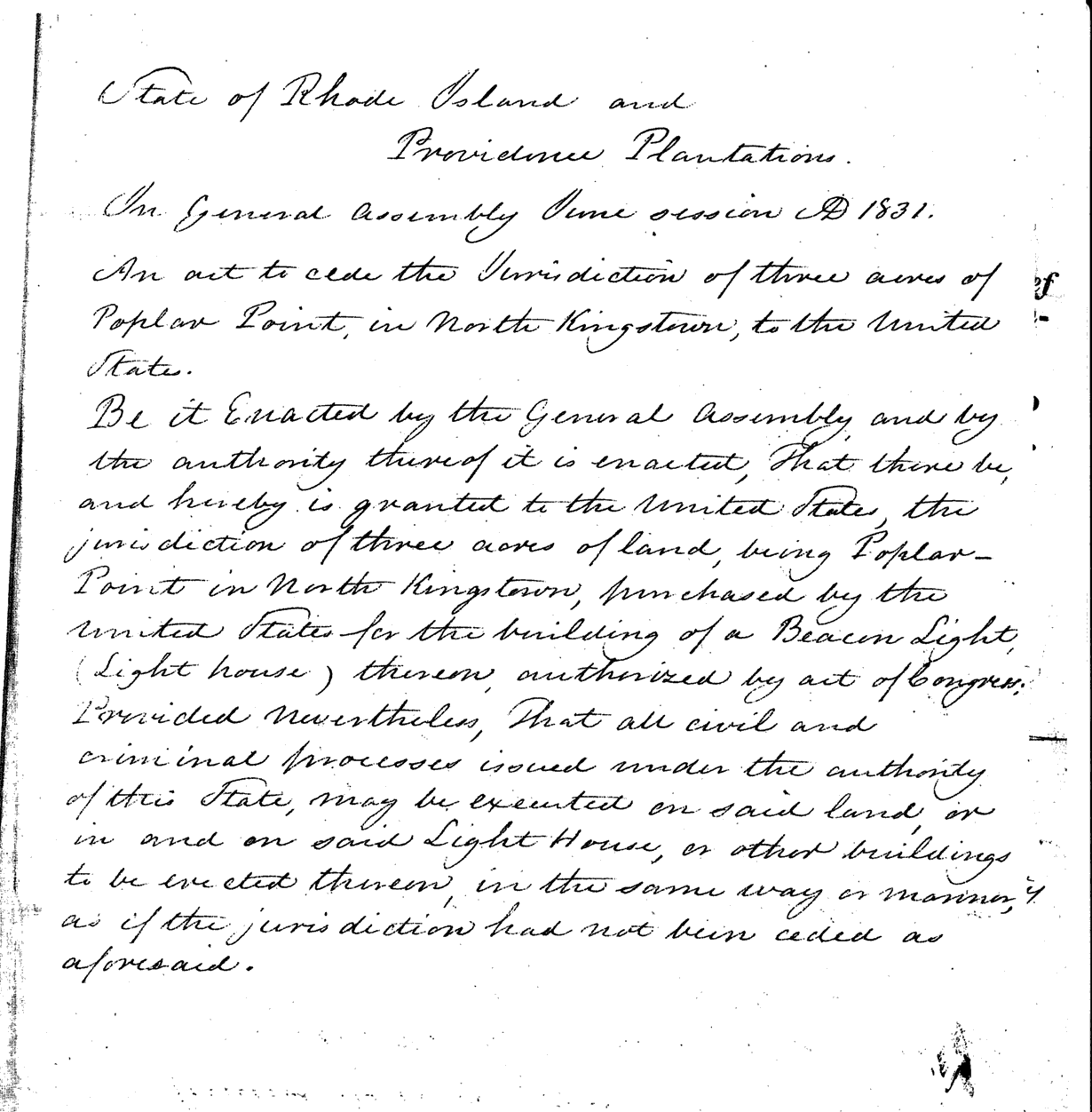Poplar Point Light - The Act to Ceded the land at Poplar Point to the Federal Government - page 1