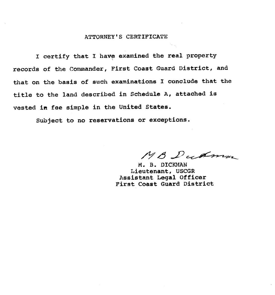 Sabin Point Light - Attorney's Certificate 