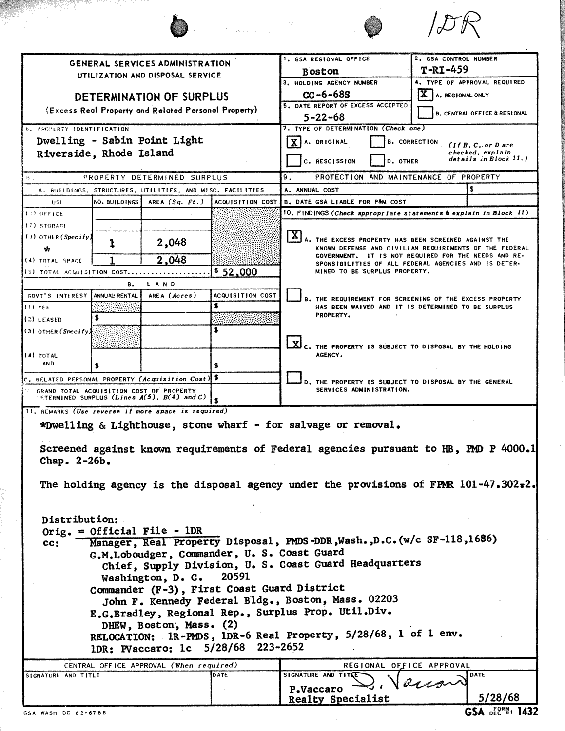 Sabin Point Light - Form 1432 - Derermination of Surplus