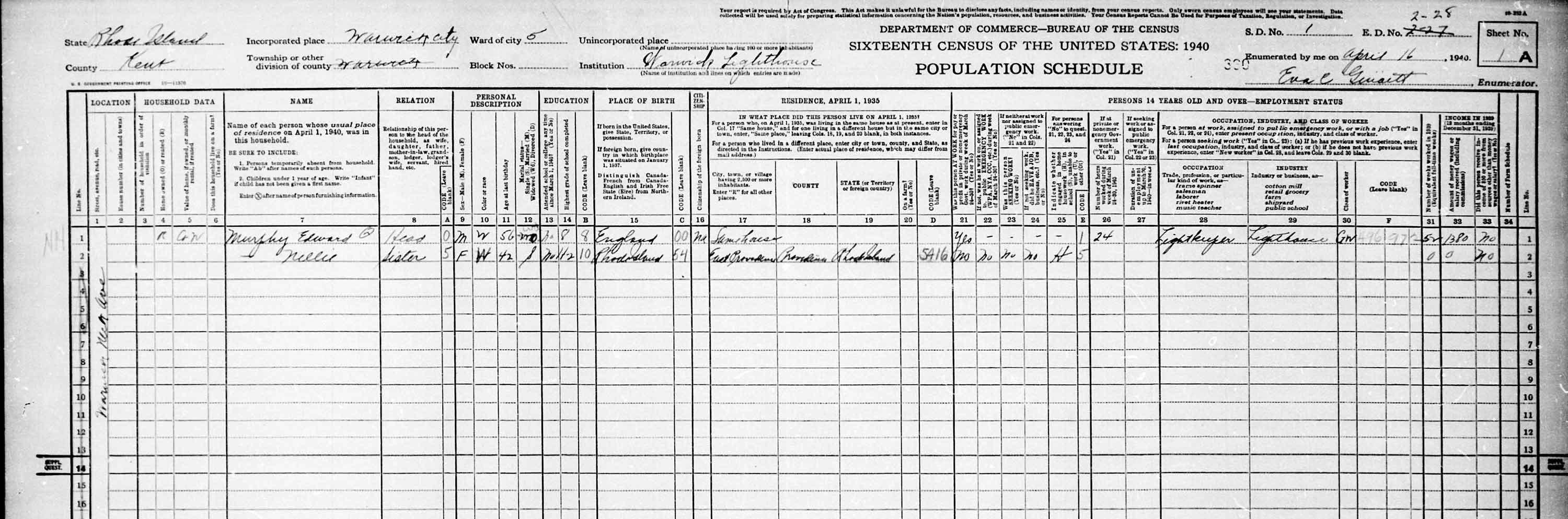 Watch Lighthouse 1940 Census