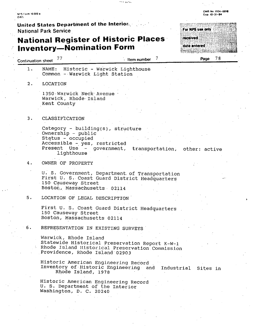 National Register of Historic Places Inventory Nomination Form - page 1