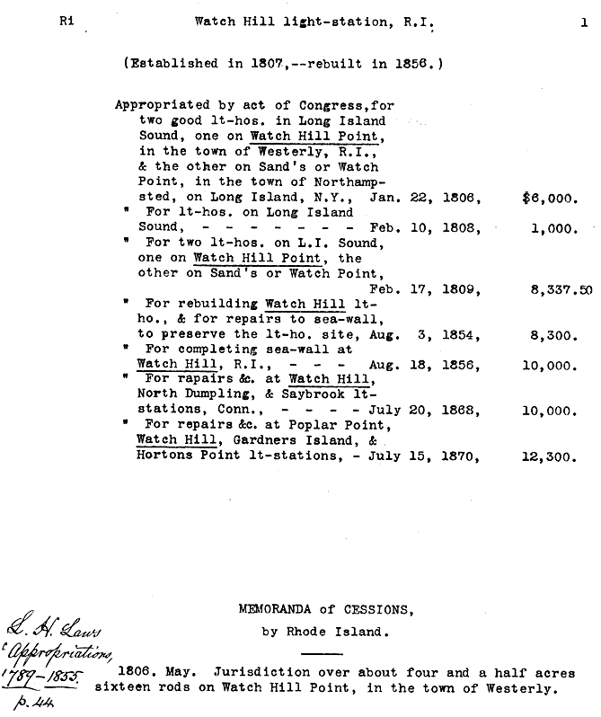 Watch Hill Light - Lighthouse Board Clipping Files - page 1