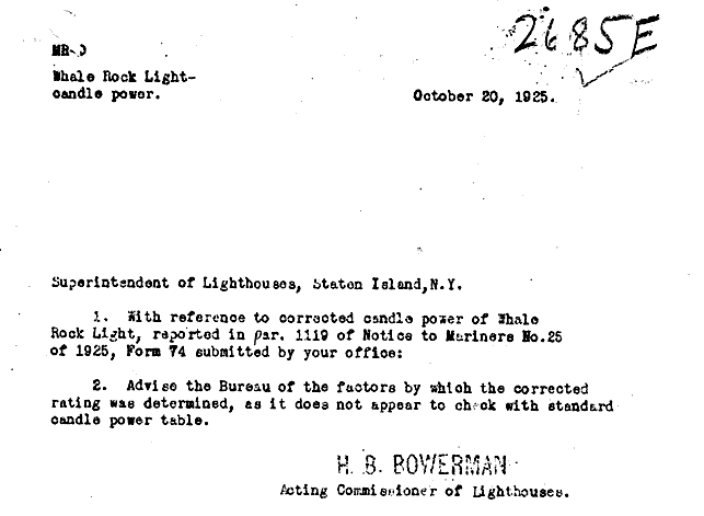 Corrected Candle Power of Whale Rock Light Station - page 1