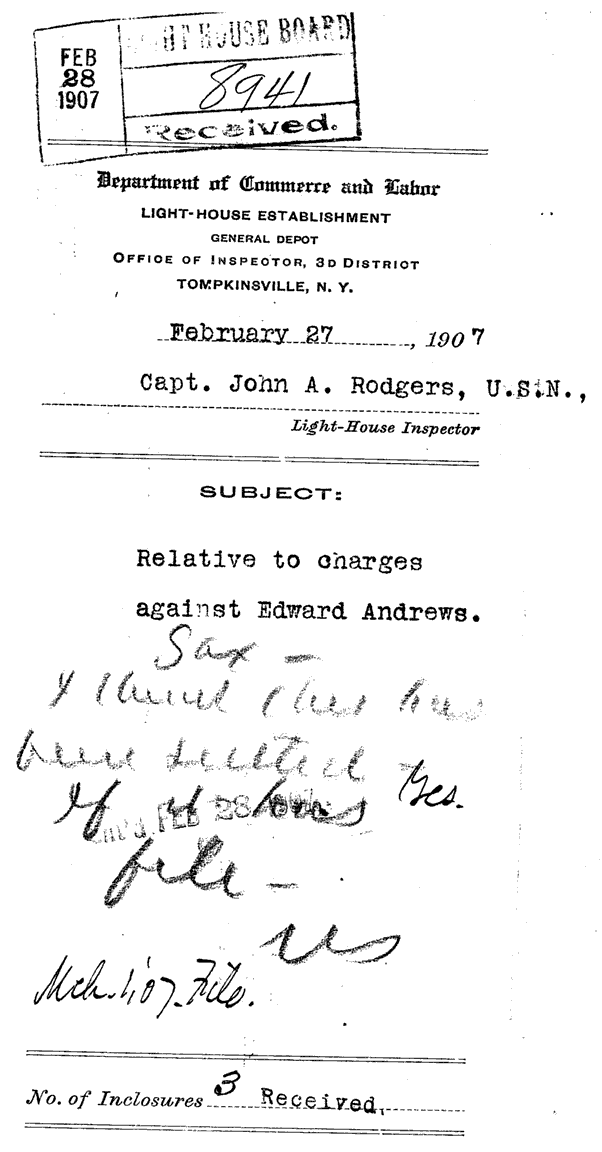 Wickford Harbor Light - Inspector's Subject memo notice to Light-house Board - page 2