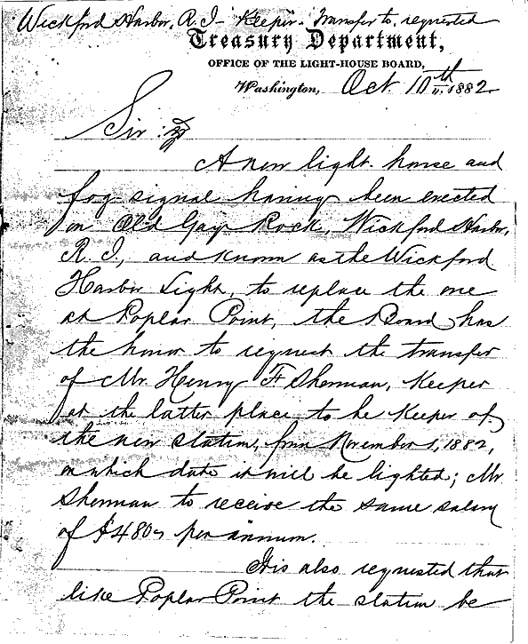 Wickford Harbor Light - Transfer Request - page 1