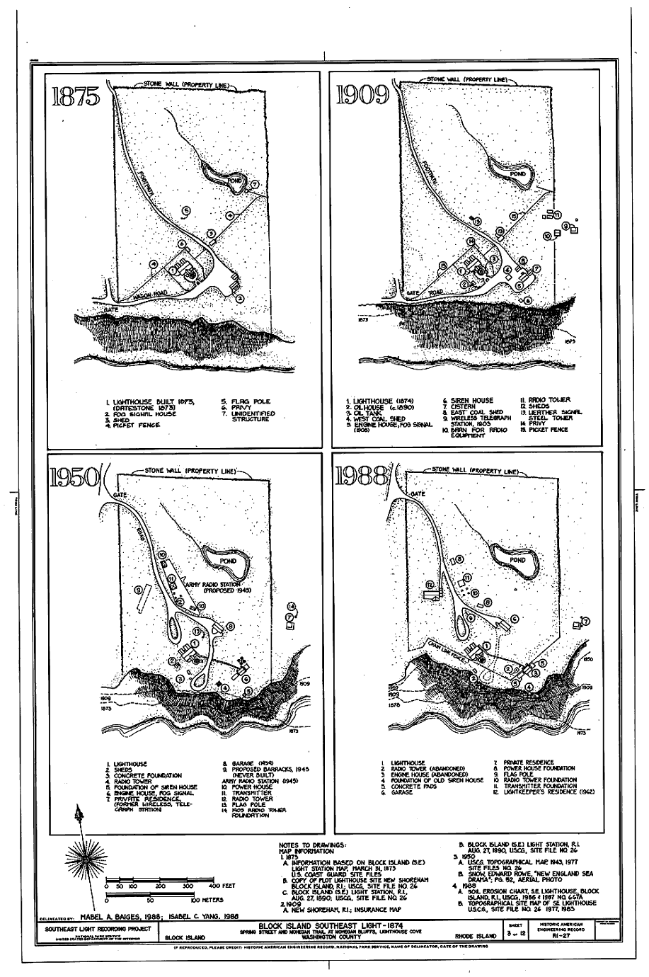 Maps of Block Island Southeast Lighthouse Station - 1875 to 1988