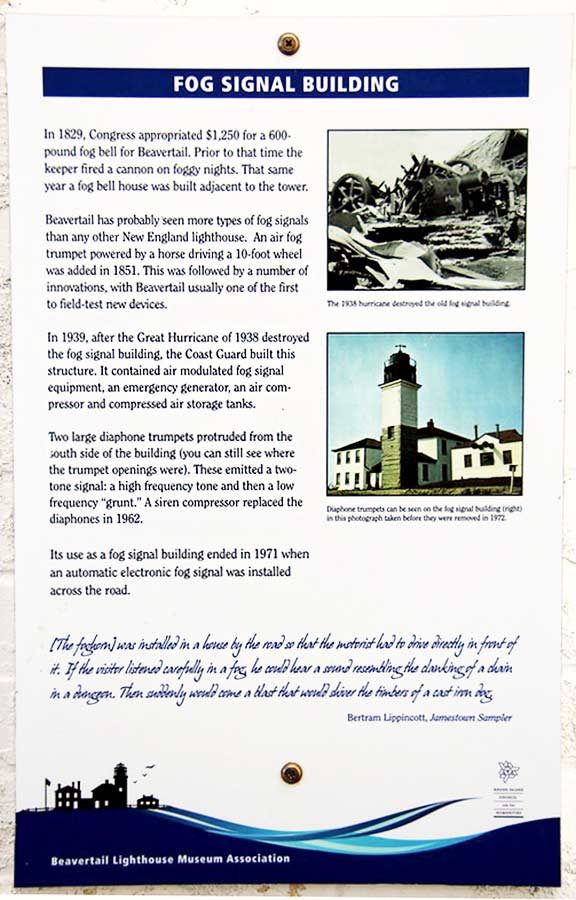 Beavertail Lighthouse Fog Signal Building Information Panel 