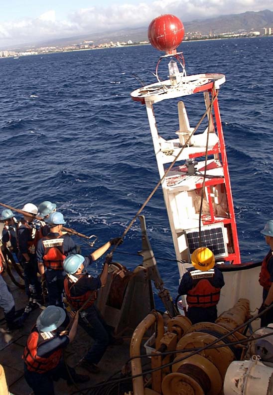 A 9X35LWR Buoy on a Coast Guard Buoy Tender