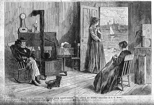Harper's Weekly July 31, 1869 - Interior of Lime Rock Light-House - Ida Lewis At Home