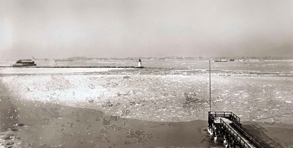 Newport Harbor Light in Winter in 1934