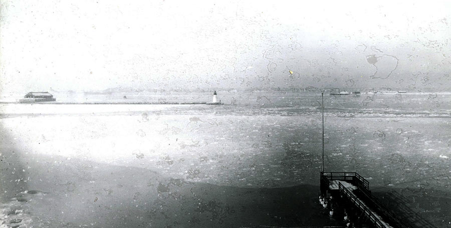 Newport Harbor Light in Winter in 1934