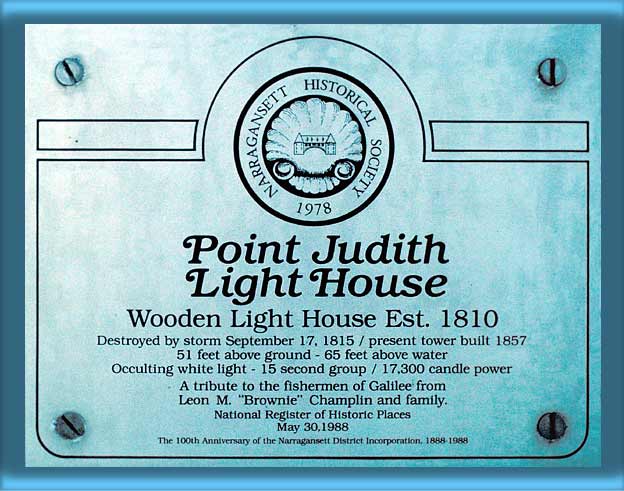 Tribute Plaque on Point Judith Lighthouse's Door