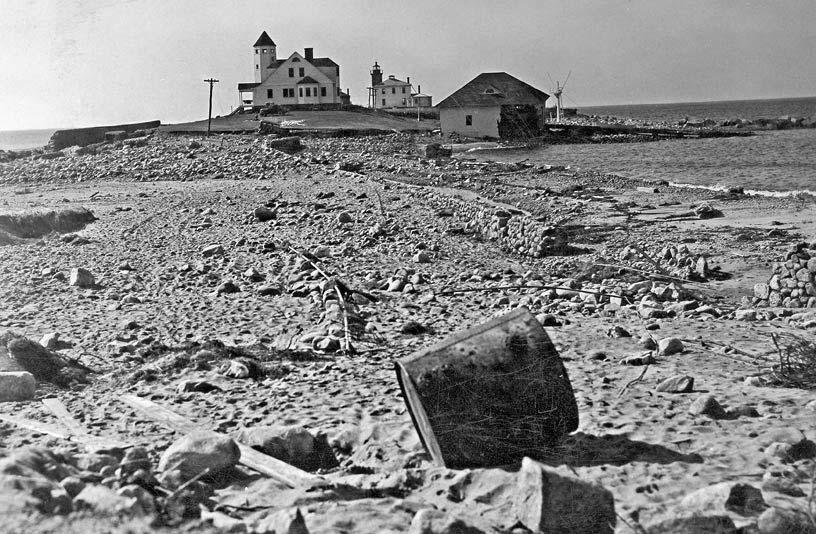 Damage at Watch Hill Lighthouse After 1938 Hurricane