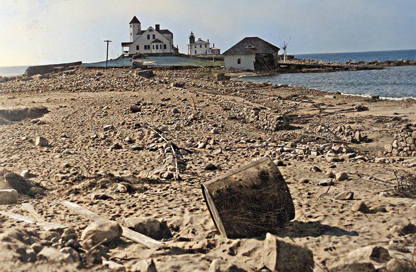 Damage at Watch Hill Lighthouse After 1938 Hurricane