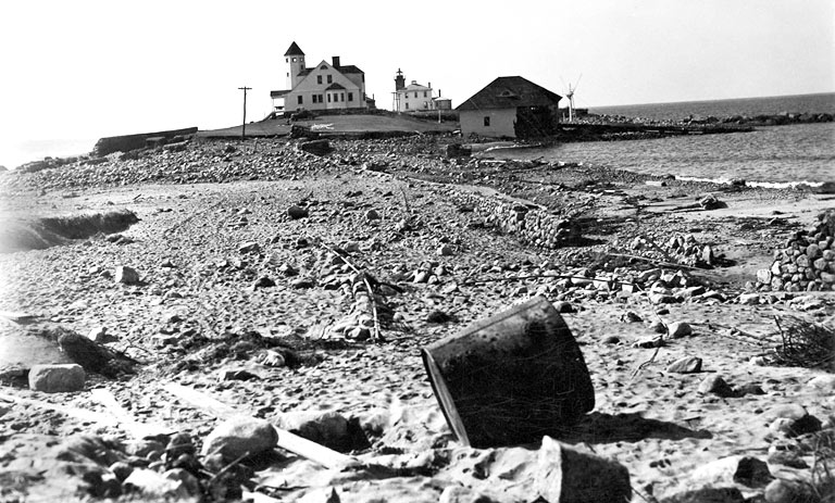 Damage at Watch Hill Lighthouse After 1938 Hurricane