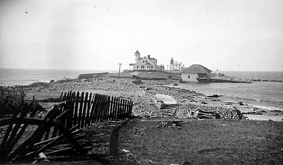Damage at Watch Hill Lighthouse After 1938 Hurricane