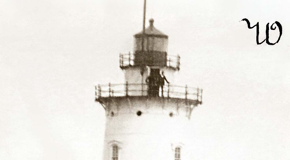 Whale Rock Lighthouse Keeper Outside of Lantern - 1900