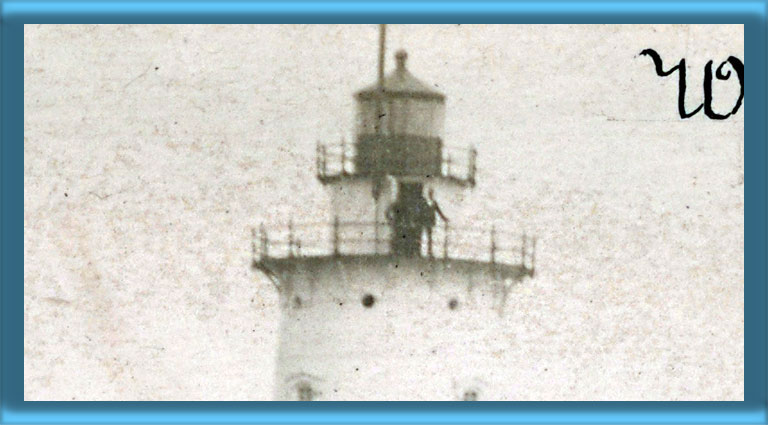Whale Rock Lighthouse Keeper Outside of Lantern - 1900