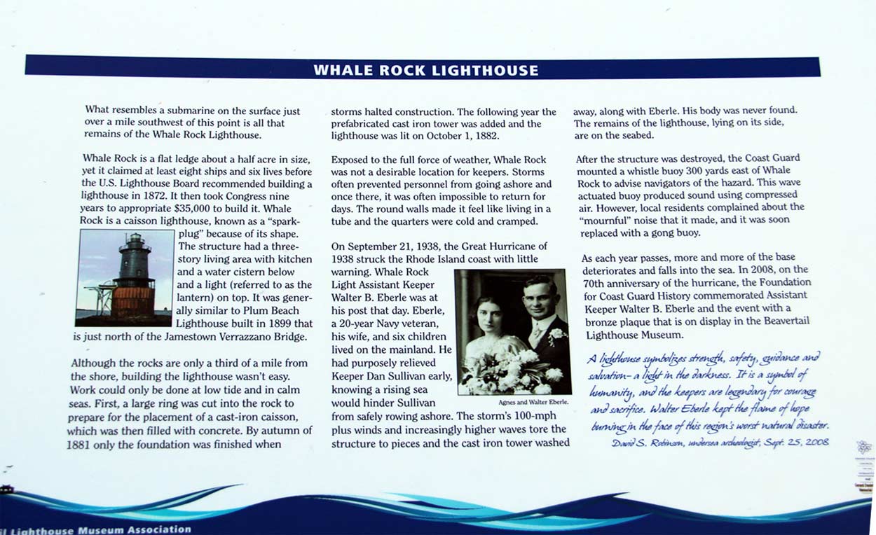Whale Rock Lighthouse's 
Information Panel
