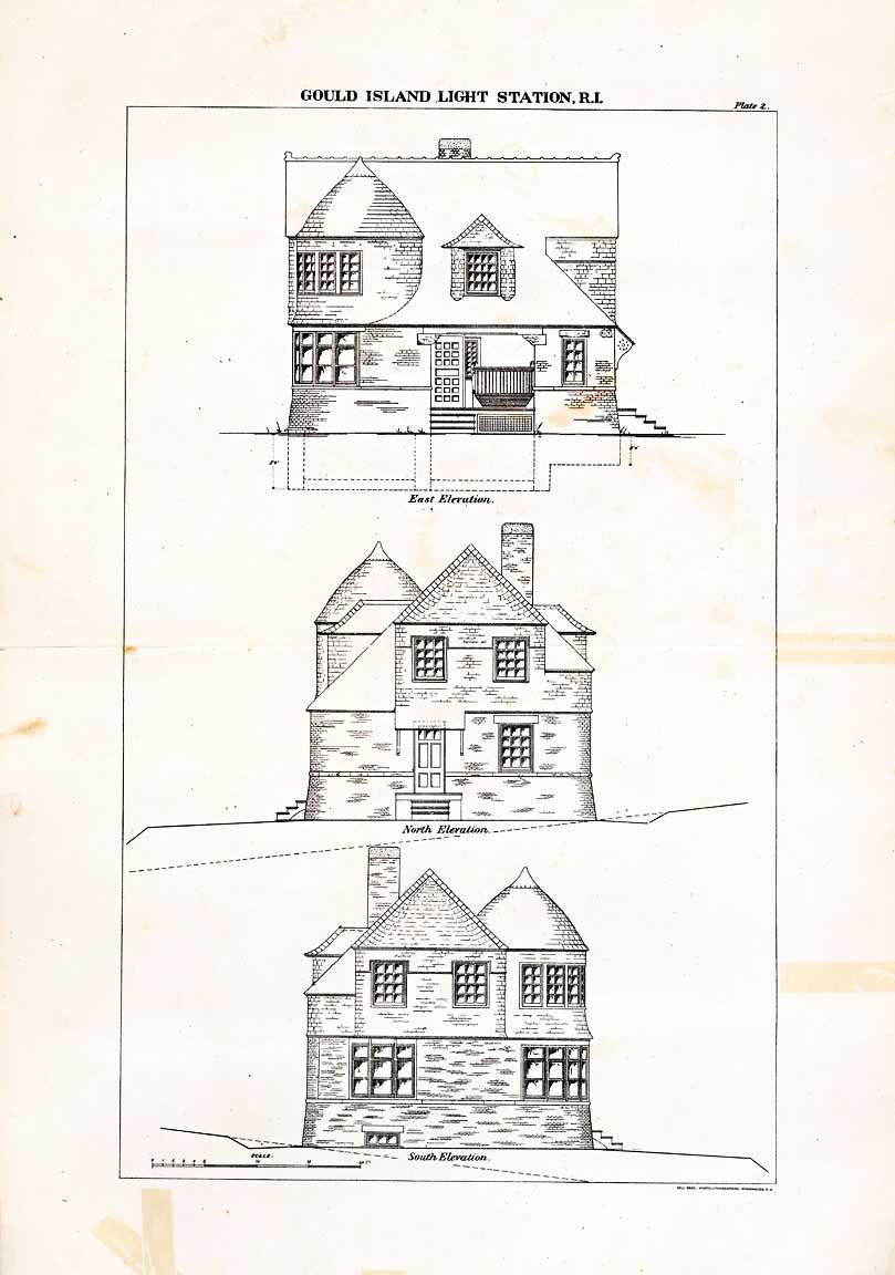 Exterior Drawings of Gould Island Lighthouse Keeper's House - 1888