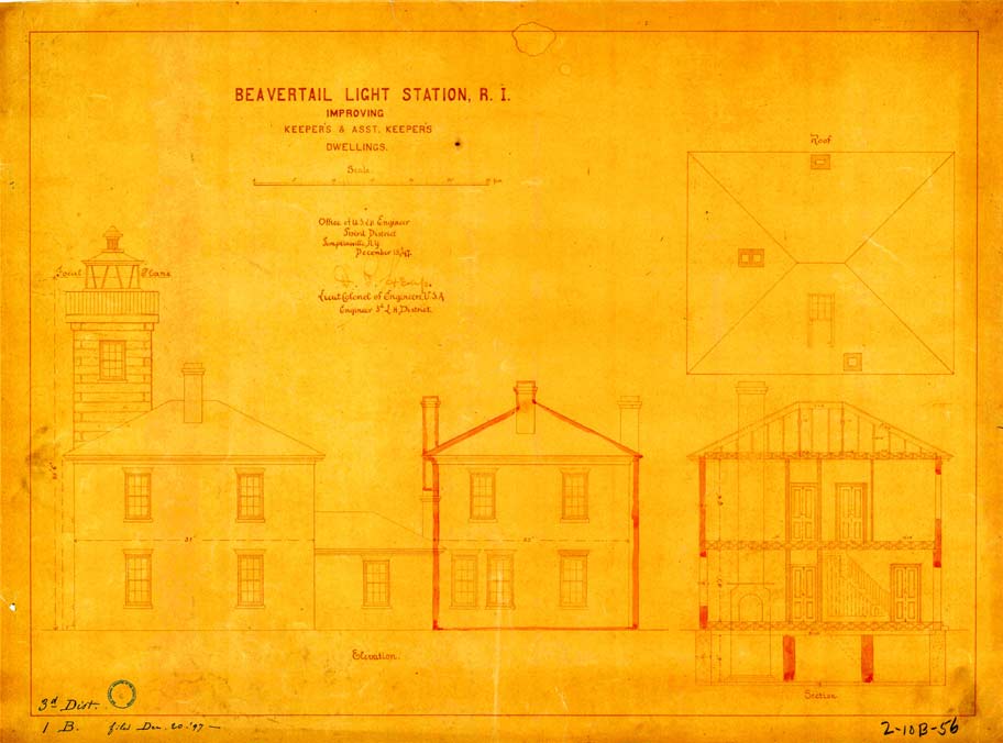 Beavertail Lighthouse 1897 Exterior Plan - Improving Keeper's & Asst. Keeper's Dwelling 