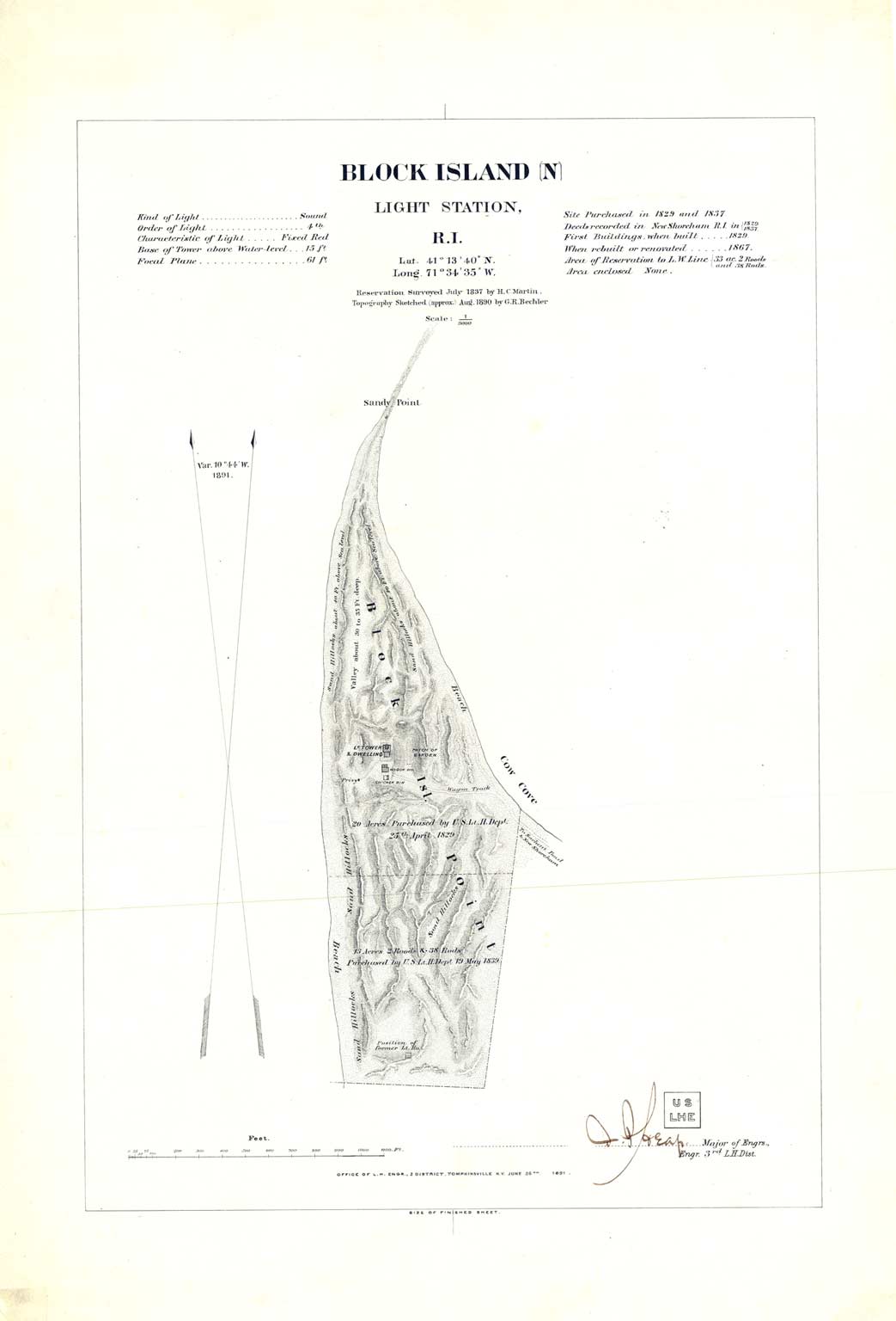 Map of Block Island [N] Light Station 1891