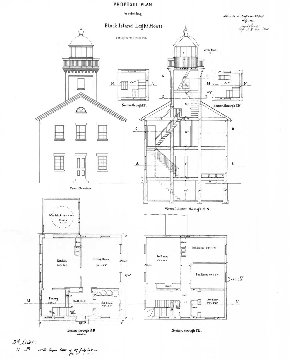 Proposed Plan for Rebuilding Block Island Lighthouse - 1865 