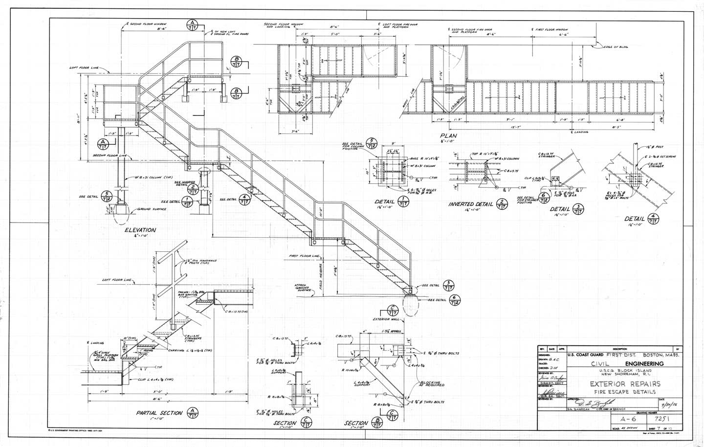 Block Island North Light Station Fire Escape Details - 1986