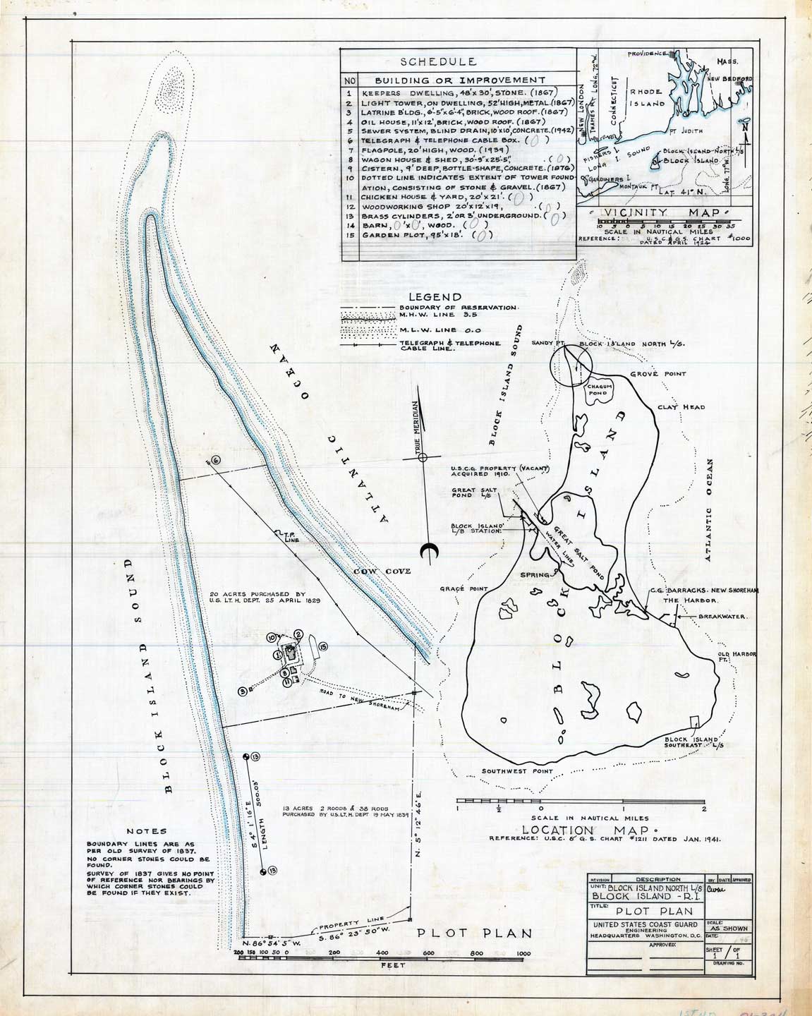Map of Block Island [N] Light Station Plot Plan 1941
