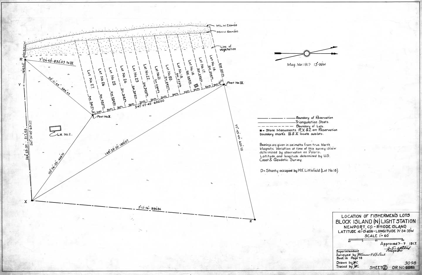 Map of Lopcation of Fisherman's Lots Block Island Light Station 1917