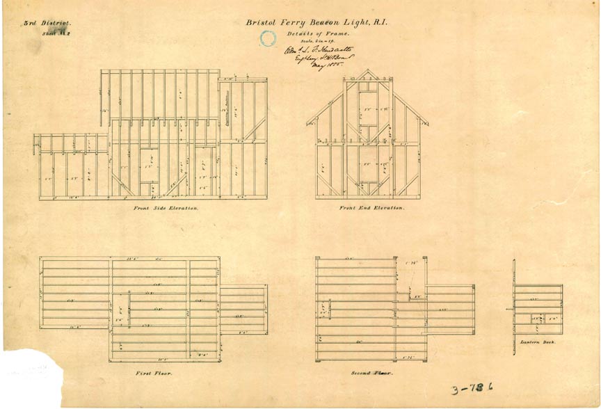 Details of Frame Plan of the 1855 Bristol Ferry Lighthouse