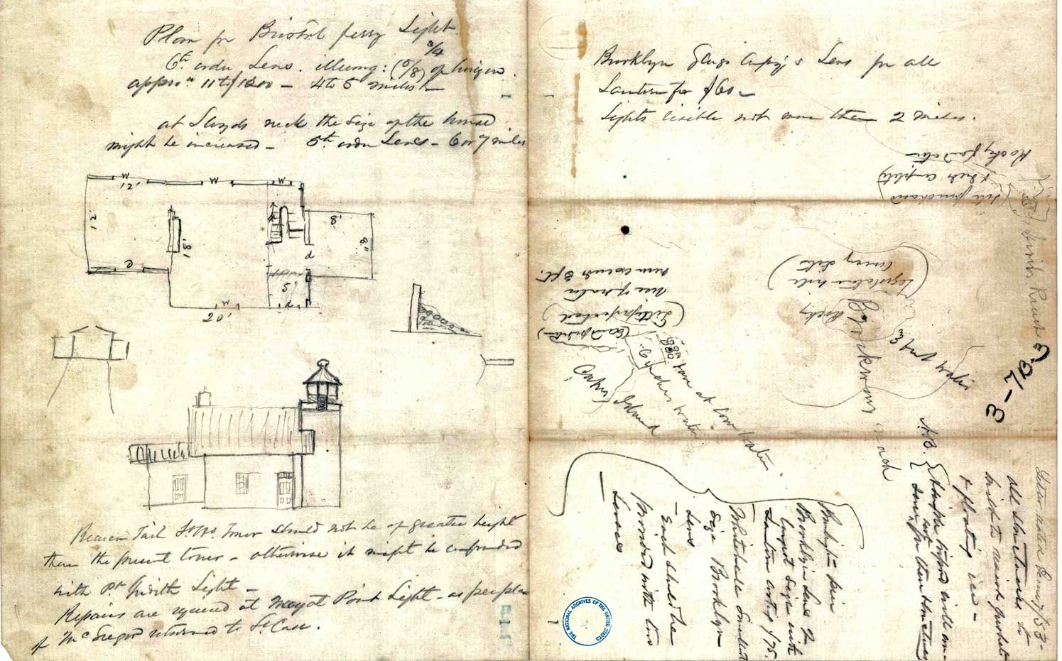 Horizontal View of Plan for 1855 Bristol Ferry Lighthouse