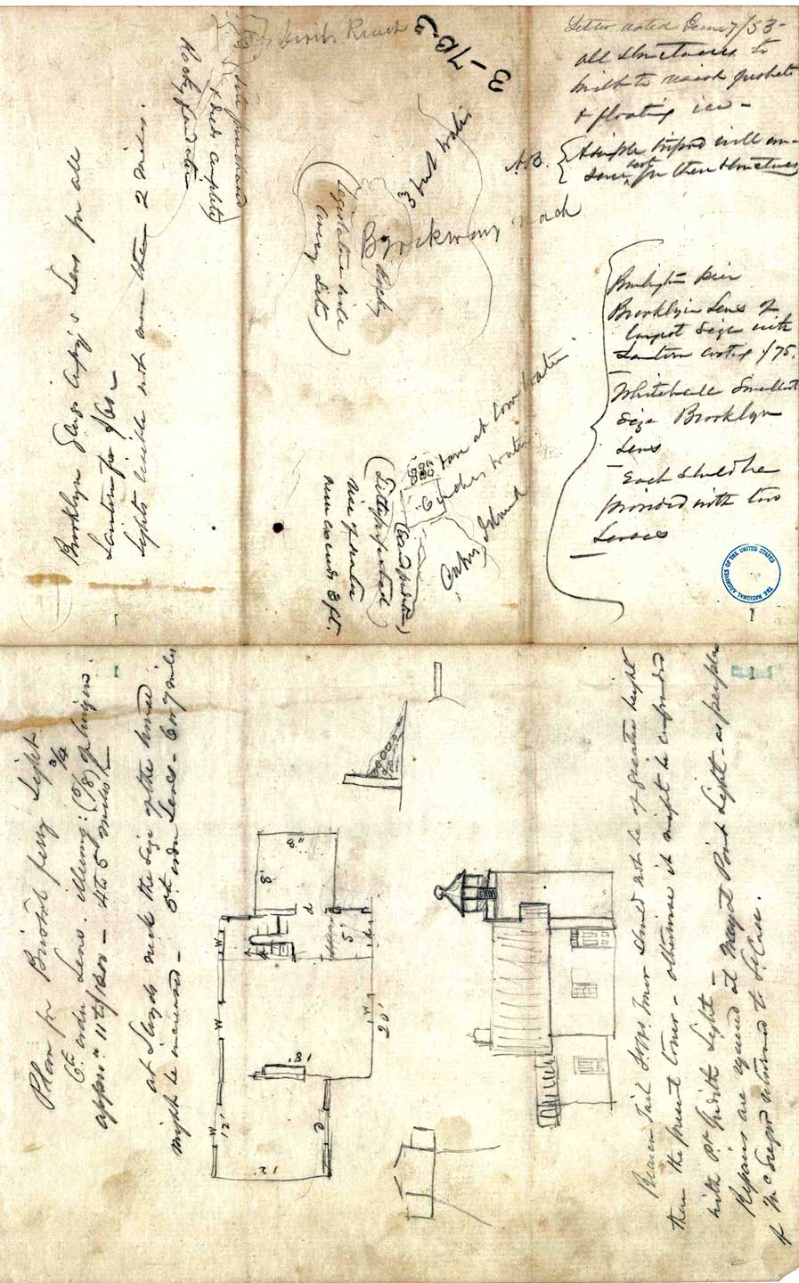 Vertical View of Plan of the 1855 Bristol Ferry Lighthouse 