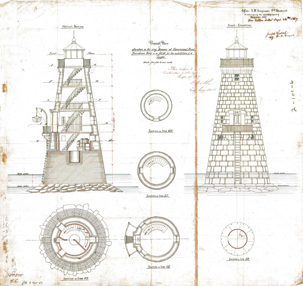 Proposed Plan of Alteration in the daybeacon at Connimicut Point - 1867