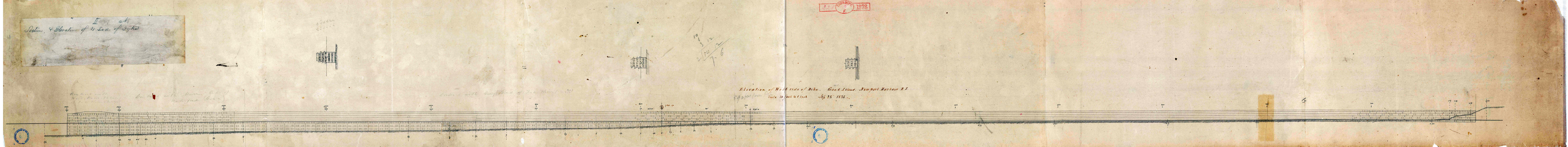 1835 Elevation of West Side of Dike Goat Island. Newport Harbor R.I. 