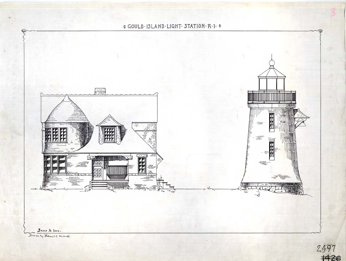  Exterior Drawings of Gould Island Lighthouse and Keeper's House - 1888