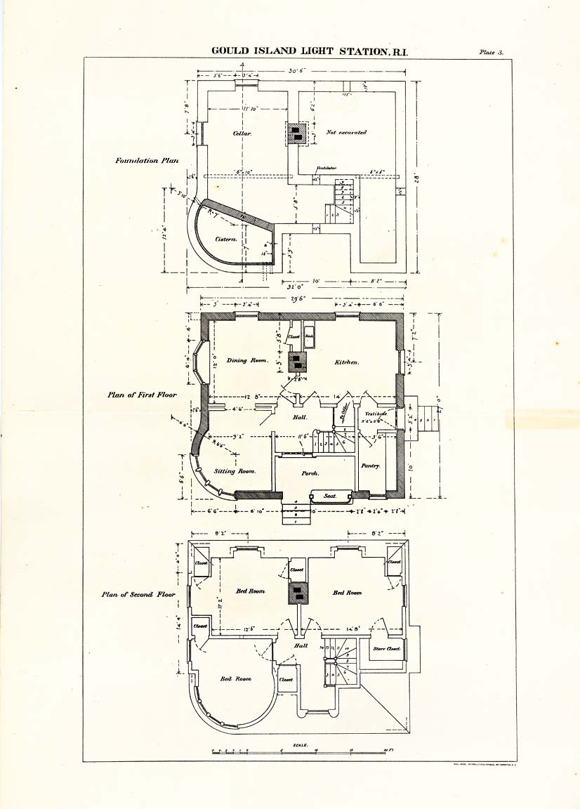 Floor Plans of Gould Island Lighthouse Keeper's House - 1888