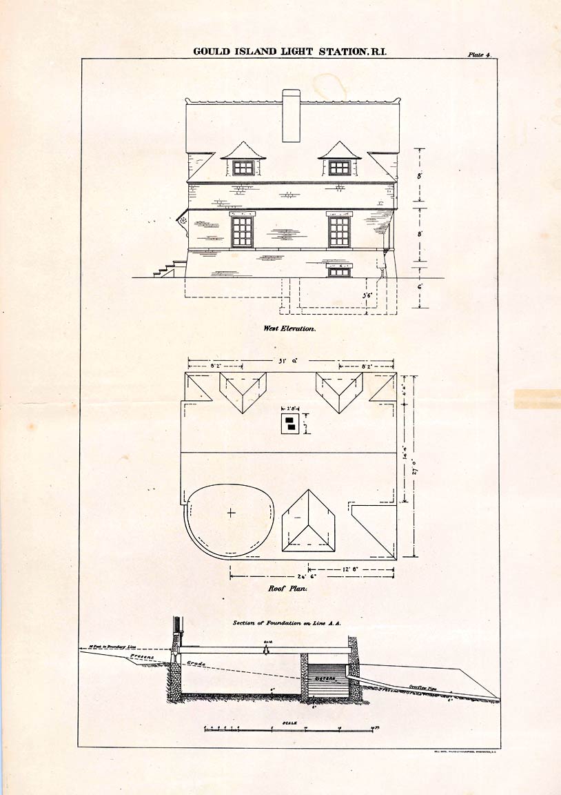 Exterior Drawings of Gould Island Lighthouse Keeper's House - 1888