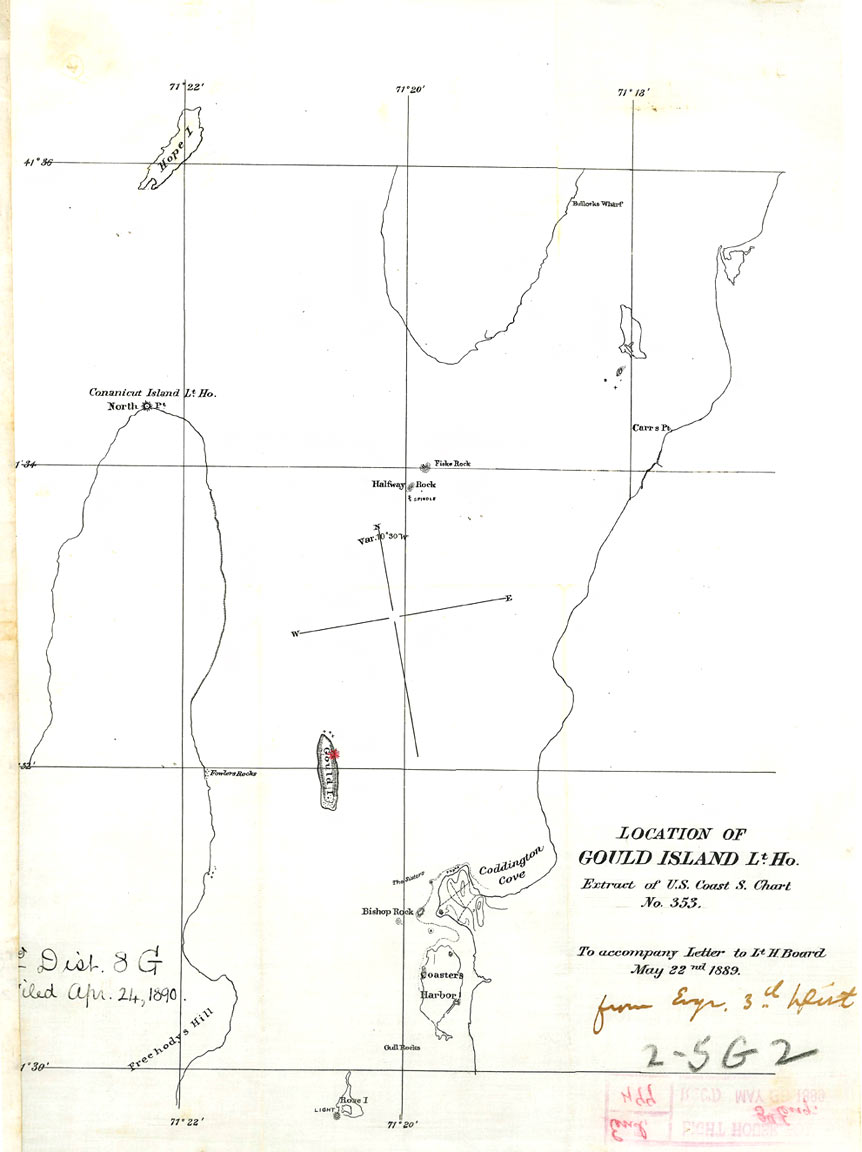 Location of Gould Island Lighthouse - 1889
