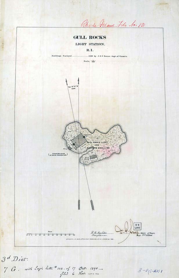 Gull Rocks Light Station Close Up Map - 1890