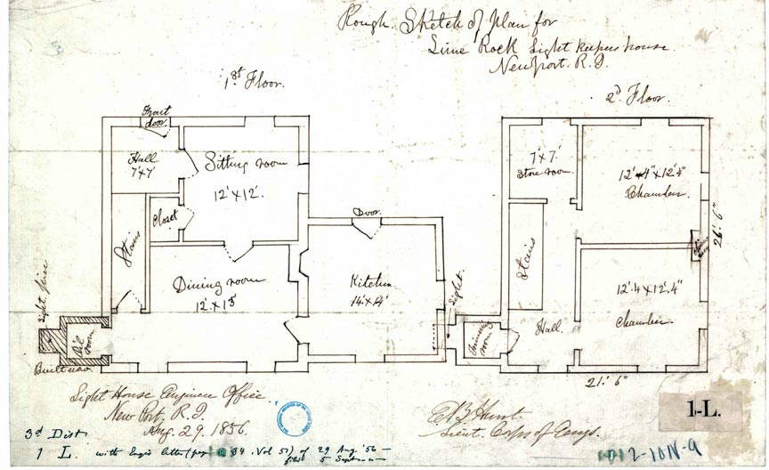 1856 Rough Sketch of Plan for Lime Rock Light Keepers House