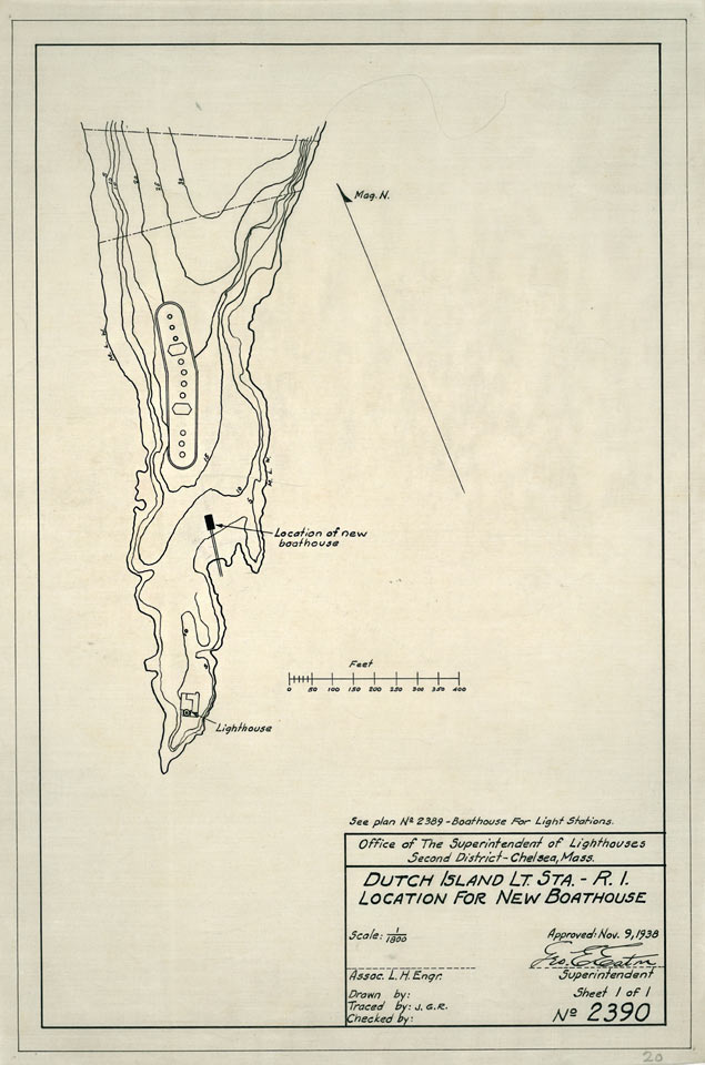 Dutch Island Light Station Map With Location for New Boathouse - 1938
