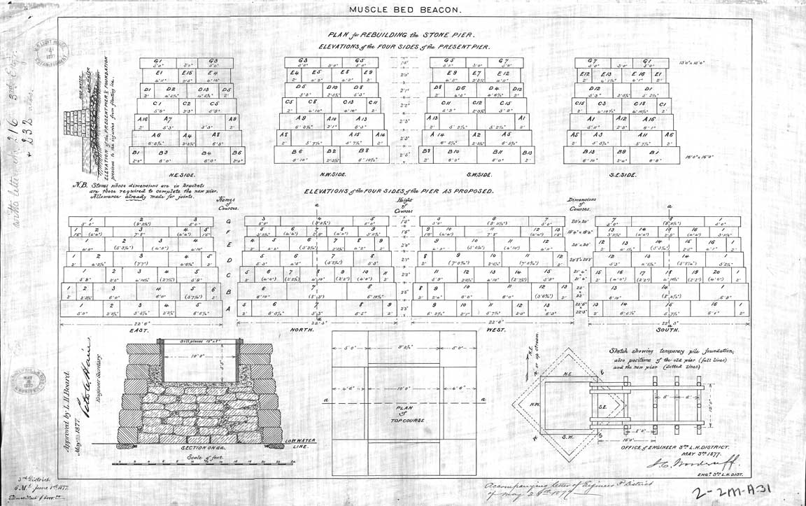  Plan for Rebuilding Musselbed Shoals Lighthouse's Stone Pier - 1877